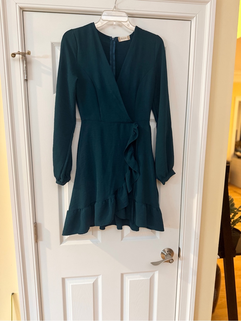 Ladies Size Small "Altar'd State" Deep Teal Ruffle Wrap Dress GUC